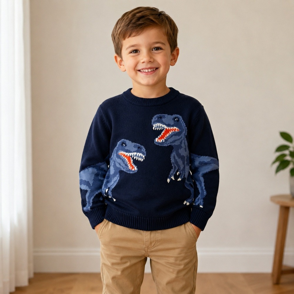 Baby Gap Boys Navy Blue Dinosaur T-Rex Intarsia Knit Sweater 4T New With Tags